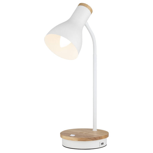 Mercator Billingham Desk Lamp - 1 Pack - Wireless Charging & USB Port - Natural Wood & White - Adjustable Gooseneck - 150mm x 430mm – view 2
