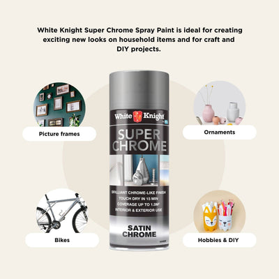 White Knight Super Chrome Spray Paint - 300g - Solvent Based - Fast Drying