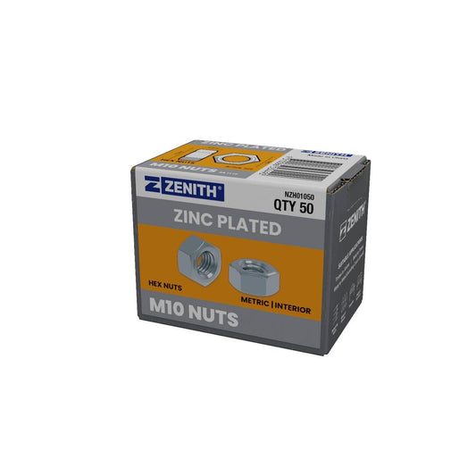 Zenith M10 Zinc Plated Hex Nuts 50 Pack - 18.3mm x 8.2mm - Maximum Torque - Auzzistore