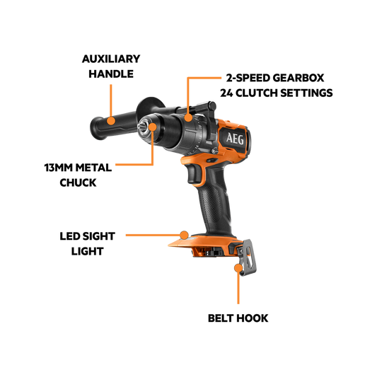 AEG 18V Brushless Hammer Drill Kit - 2-Speed Gearbox - 65mm Timber Capacity - LED Light – view 2 - Auzzistore