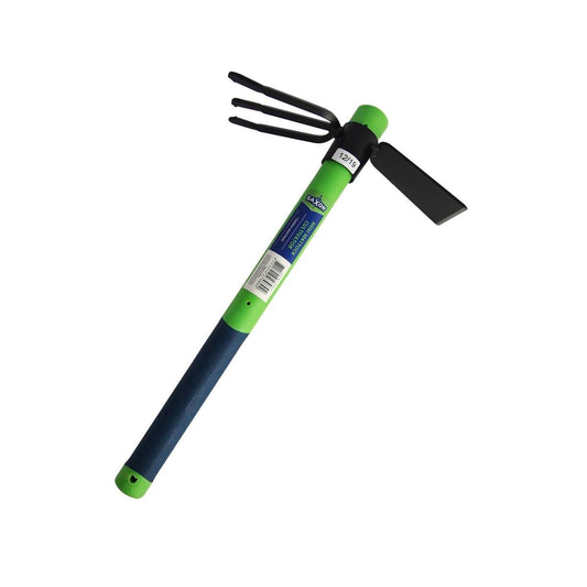 Saxon Mini Mattock Cultivator - 3 Prong - Fiberglass Handle - Green - 210mm x 370mm