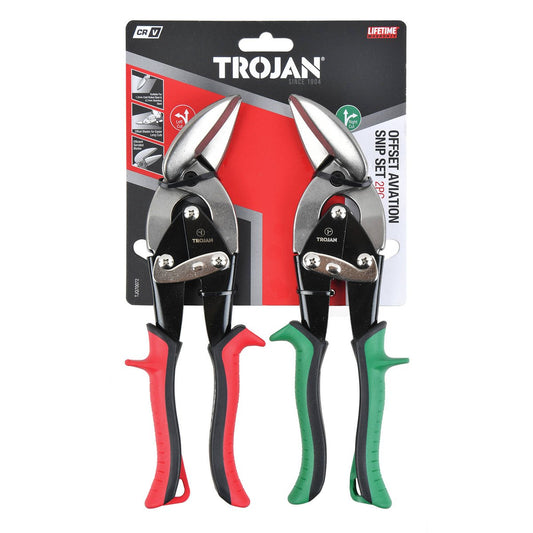 Trojan 2 Piece Offset Aviation Snip Set - 230mm x 32.5mm x 340mm - Steel - Left & Right Cut - Auzzistore