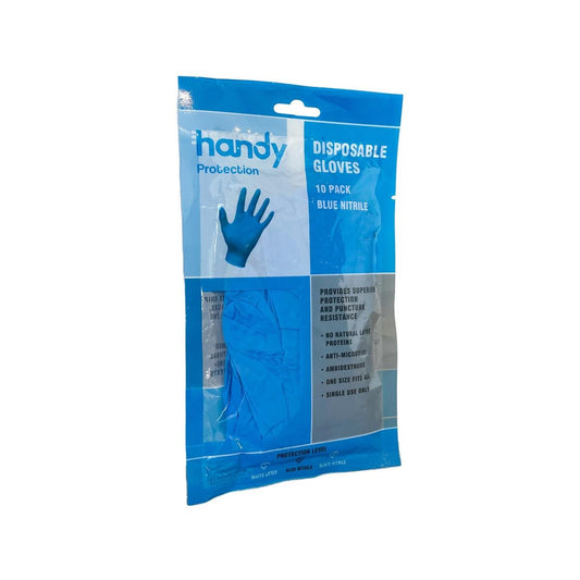 Handy Nitrile Disposable Gloves - Blue - 10 Pack - Flexible - Puncture Resistant - Auzzistore
