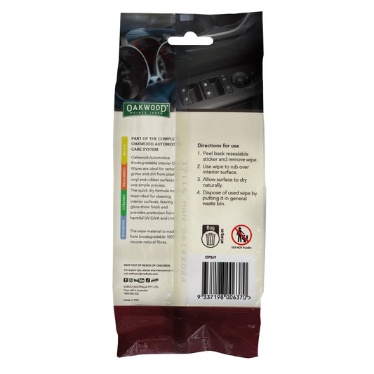 Oakwood Biodegradable Interior Gloss Wipe 40 Pack - 200 x 150mm - Quick-Drying – view 2