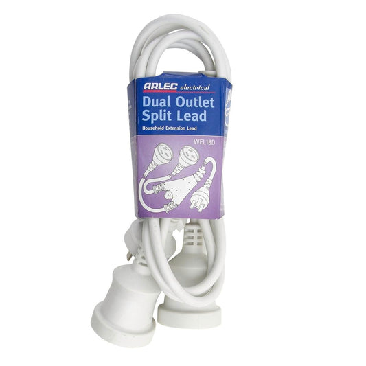 Arlec Dual Outlet Split Extension Lead 1.8m PVC Versatile Power - Auzzistore