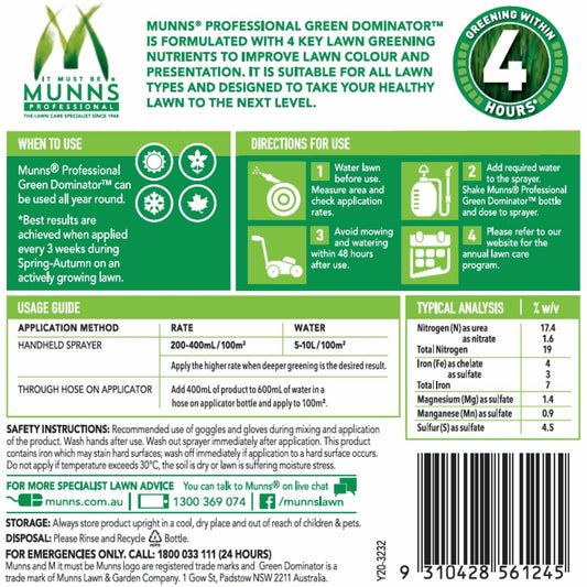 Munns Professional Lawn Fertiliser - 1L - Liquid - Quick Greening – view 2 - Auzzistore