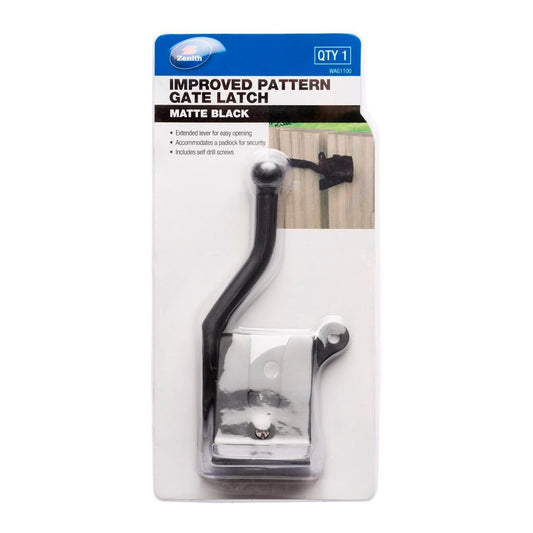 Zenith Matte Black Improved Gate Latch - 60mm x 35mm x 130mm - Steel - Auzzistore