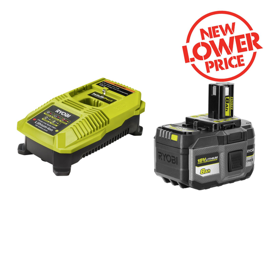 Ryobi 18V ONE+ High Performance 8.0Ah Starter Kit - Battery & Charger - 3A Fast Charge