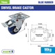 Easyroll Swivel Brake Castor - 75mm - Blue Elastic Rubber - Non-Marking