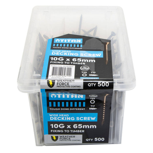 Titan 10g x 65mm Weather Force Wide Head Decking Screws Pack of 500 - Durable Corrosion Protection - Easy Installation - Auzzistore