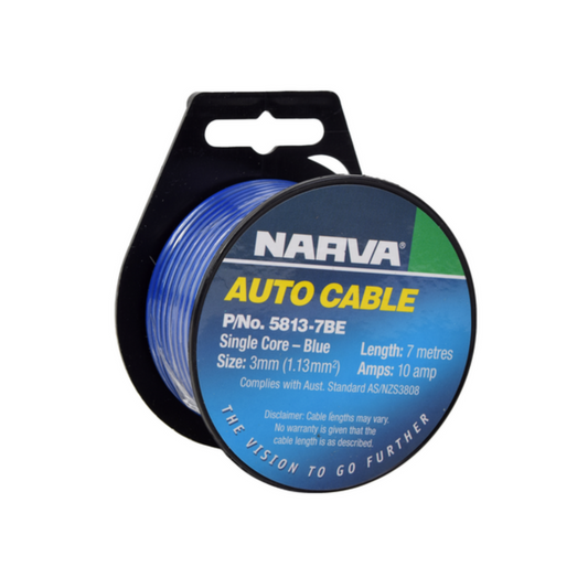 Narva 10A 3mm Blue Single Core Cable 7m Copper Durable Flexibility - Auzzistore