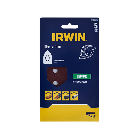 Irwin Detail Sheets 120 Grit 5 Pack - 105 x 170mm - Aluminium Oxide - Auzzistore
