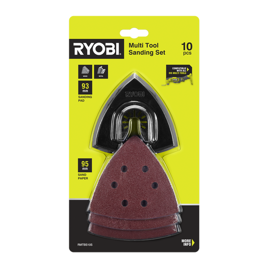 Ryobi 10 Piece Multi Tool Sanding Set - 93mm Pad - 9 Sanding Sheets - 80/120/240 Grit - Auzzistore