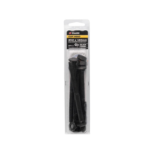 Zenith Black Cup Head Bolt - M10 x 120mm - 2 Pack - Durable Fastening Solution - Auzzistore
