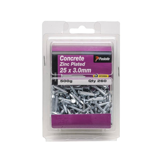 Paslode Concrete Nails 25 x 3mm Zinc Plated Steel 500g 260 Pack - Auzzistore