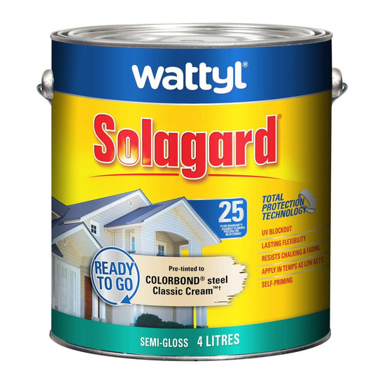 Wattyl 4L Semi Gloss Solagard Exterior Paint - Classic Cream - 4L - UV Protection - Auzzistore