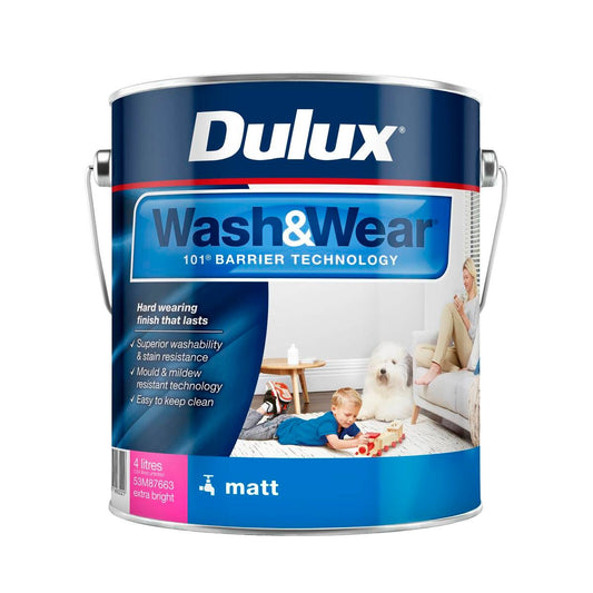 Dulux Extra Bright Wash Wear Matt Interior Paint 4L - 192mm x 179mm - Washable, Durable - Auzzistore