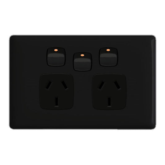 HPM Linea Double Powerpoint - Gloss Black - 127mm x 82mm - Durable - Auzzistore