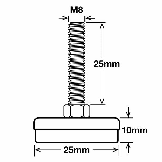 Richmond Steel Fixed Levelling Foot 25mm M8 4 Pack Zinc Plated Nylon – view 2 - Auzzistore