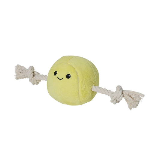 Happy Tails Tennis Ball Plush Toy - Interactive Dog Toy - 120mm x 320mm - Squeaker & Tug Rope – view 2 - Auzzistore
