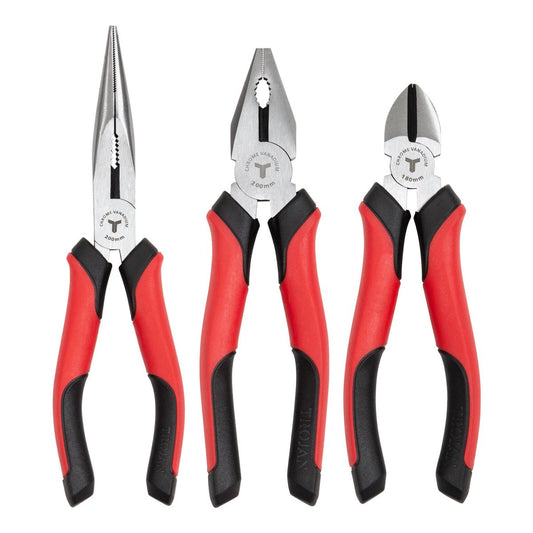 Trojan 3 Piece Plier Set - Chrome Vanadium Steel - 280mm x 40mm x 240mm – view 2 - Auzzistore