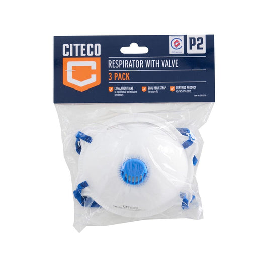 Citeco P2 Valved Respirator 3 Pack - AS/NZS 1716:2012 - 200mm x 100mm x 350mm - Enhanced Breathability - Auzzistore