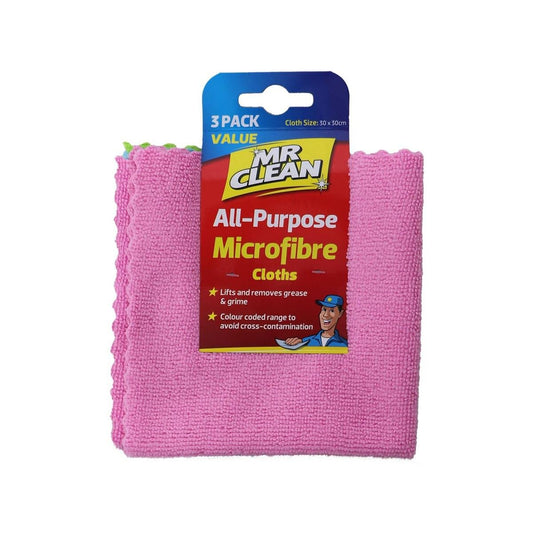 Mr Clean All Purpose Microfibre Cloths 3 Pack - 155mm x 200mm - Effective Cleaning - Auzzistore