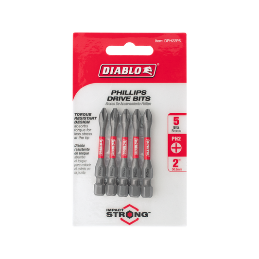 Diablo 2 Phillips Drive Bit 5 Pack - 5mm x 50mm - Extreme Durability - Impact Strong™ - Auzzistore