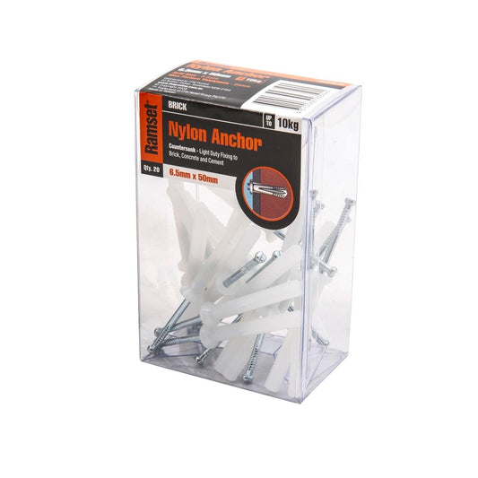 Ramset Nylon Anchor 6.5mm x 50mm 20 Pack Removable Light Duty - Auzzistore
