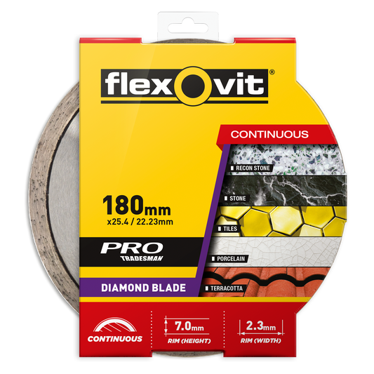 Flexovit Diamond Blade - 180mm - Diamond - Continuous Rim - Auzzistore