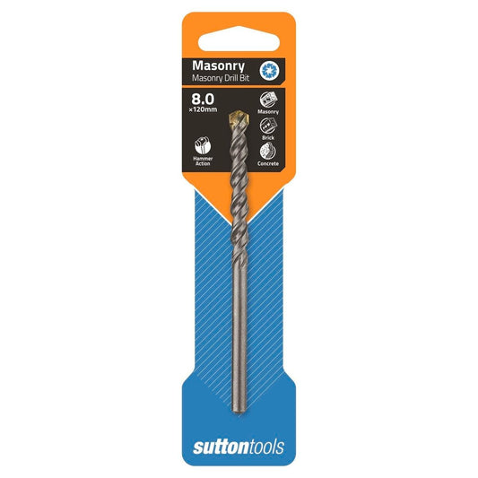 Sutton Tools Masonry Drill Bit - 8mm x 120mm - Carbide Tip - Aggressive Drilling - Auzzistore