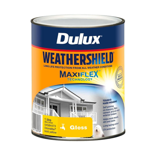 Dulux Weathershield Exterior Paint - 1L - Bold Yellow - Gloss Finish - Auzzistore