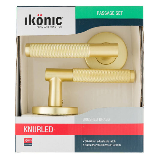 Ikonic Brushed Brass Knurled Passage Lever Set - 1 Pack - 1125mm x 65mm - Adjustable Latch – view 2 - Auzzistore
