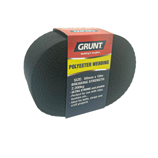 Grunt 50mm x 10m Heavy Duty Black Polyester Webbing Strong Durable - Auzzistore