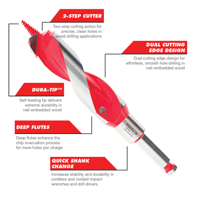 Diablo Auger Bit 32mm x 190mm - Self-Feeding - Durable for Nail-Embedded Wood
