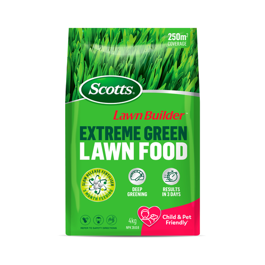 Scotts Lawn Builder 4kg Extreme Green Lawn Fertiliser - Granular - 250m2 Coverage - Pet Friendly - Auzzistore