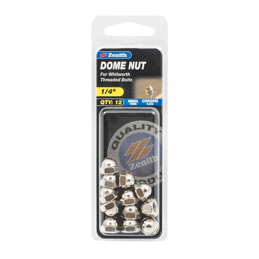 Zenith Dome Nut - 1/4 - Steel - Chrome Plated - 12 Pack - Auzzistore