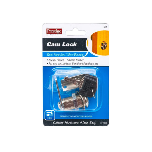 Prestige 23mm Cam Lock - Brass Steel - Nickel Plated - Secure Locking - Auzzistore
