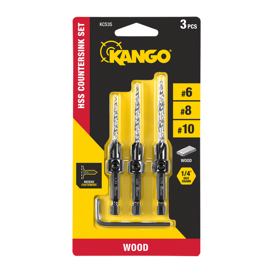 Kango 3 Piece Countersink Drill Bit Set - 3.57mm/4.36mm/4.76mm - HSS - Auzzistore