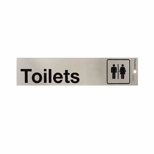 Sandleford Toilet Sign - Mens and Ladies - Silver - Self Adhesive - 245 x 58mm - Auzzistore