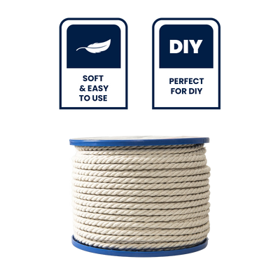 Grunt Macrame Cotton Cord 4mm x 50m - White - 90% Cotton 10% Polyester