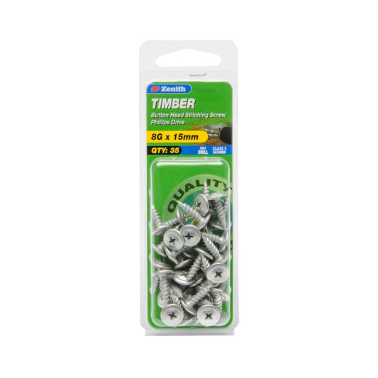 Zenith Timber Screws 8g x 15mm Galvanised Button Head 35 Pack - Auzzistore