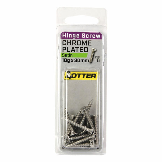 Otter Satin Chrome Hinge Screws 10 x 30mm - 16 Pack - Auzzistore