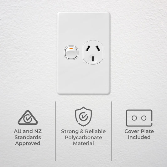 DETA X6 White Vertical Power Point 1 Gang Polycarbonate Easy Install – view 2 - Auzzistore