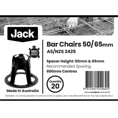 Jack Plastic Bar Chair 50-65mm 20 Pack Easy Clip On Durable Support