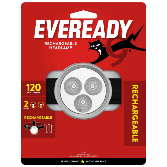Eveready Rechargeable Headlight 120 Lumen - Hands-Free Lighting Solution - Adjustable Brightness - Model VPHDL4