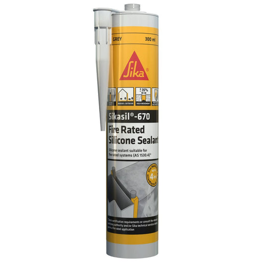 Sika 300ml Sikasil 670 Fire Silicone Sealant - Fire Rated - Grey - Easy Workability - Auzzistore