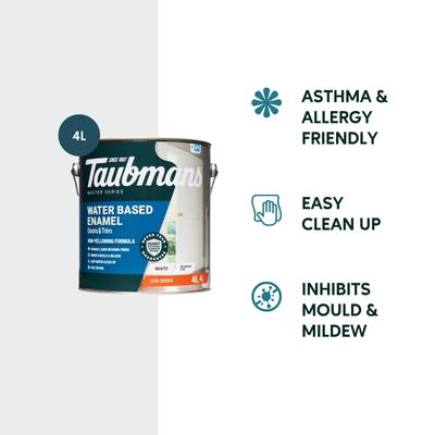 Taubmans 4L White Low Sheen Water Based Enamel Paint - 4L - Mould Resistant