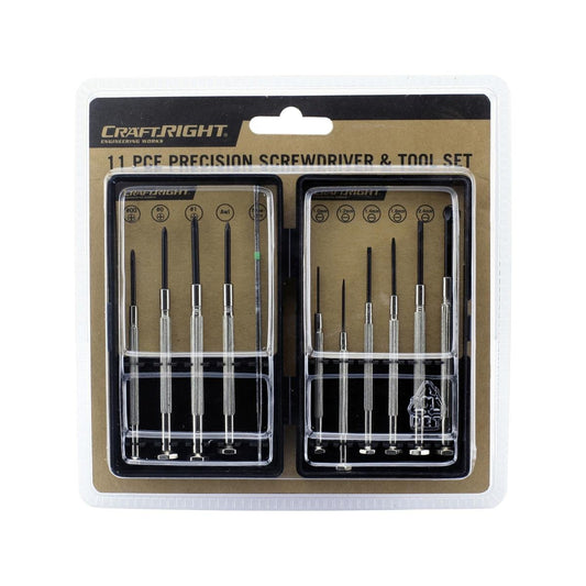 Craftright 11 Piece Precision Screwdriver Set - Carbon Steel - Non-Slip Handles - Compact Case