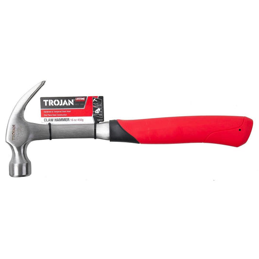 Trojan Steel Claw Hammer 16oz 450g - Red and Black - Lifetime Warranty - Auzzistore